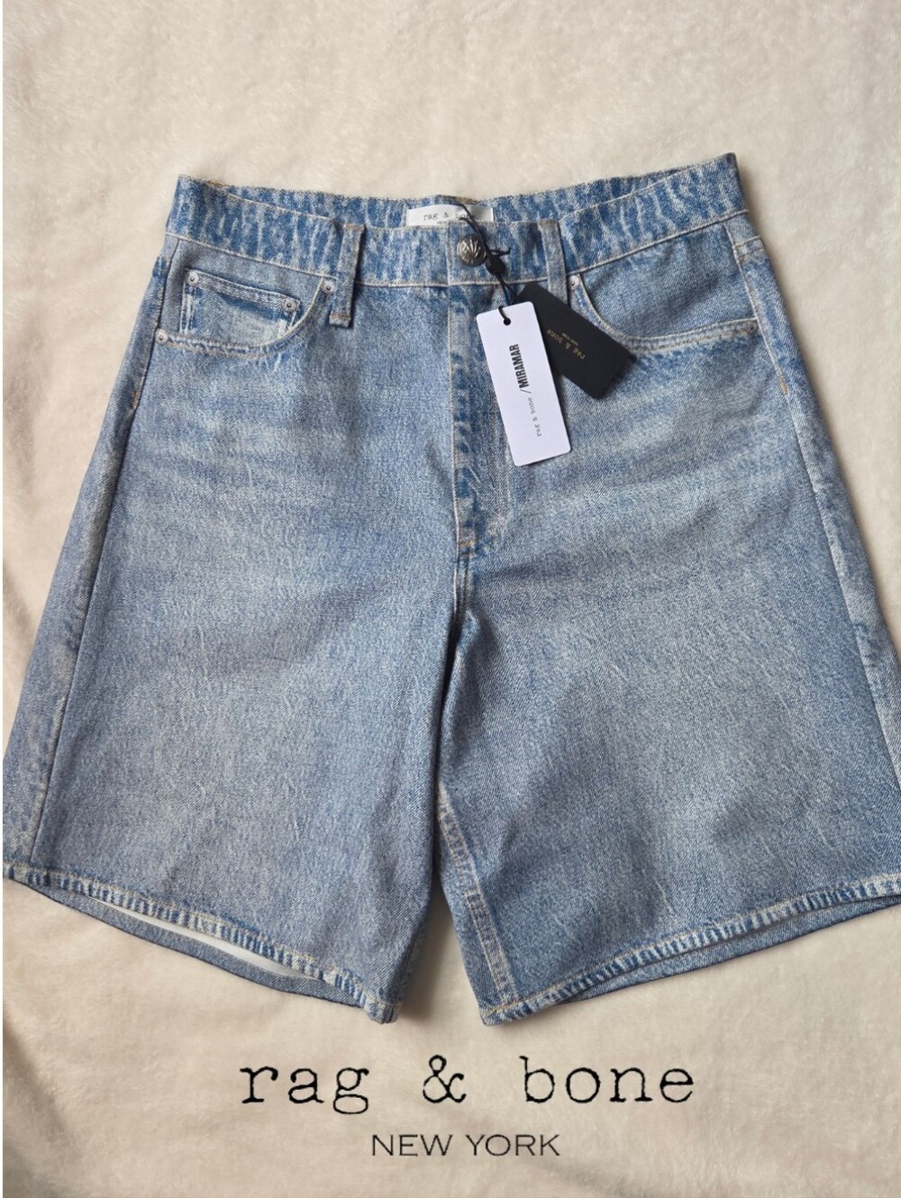 Rag & Bone rb Miramar Ponte McKenna Shorts Sea Side Blue Denim Size 26 Stretch